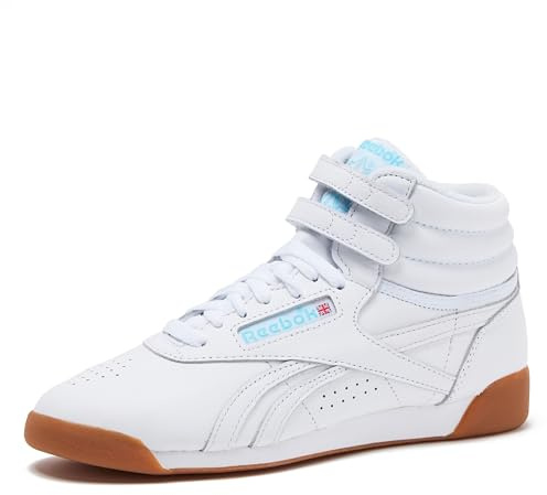 Reebok Women's Freestyle Hi High Top Sneakers for Women, Black or White Basketball and Tennis Shoes Womens Size 5-12, Footwear White/Blue/Gum, 9.5 Medium