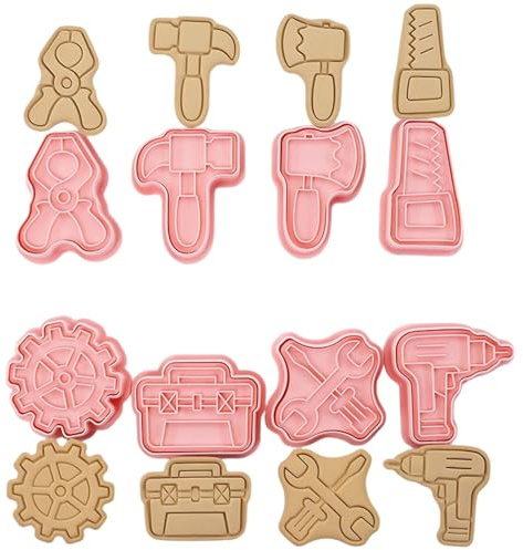 Father’s Construction Tools Cookie Stamps Set, 8 pcs of Plastic Father's Day Stamping Cookie Cutters Fondant Stampers for Baking Clay DIY