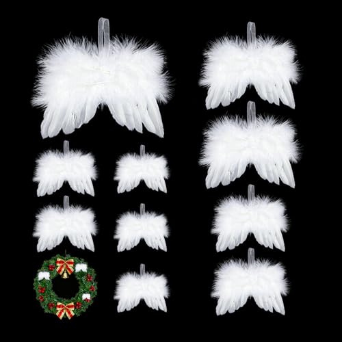 10 Pezzi Piume Bianche per l'albero di Natale, Ali di Piume d'angelo Natale, Decorazioni di Ali d’Angelo in Piuma Pendenti, Pendenti Ornamenti Addobbi Natalizi per Albero la Casa Fai da te