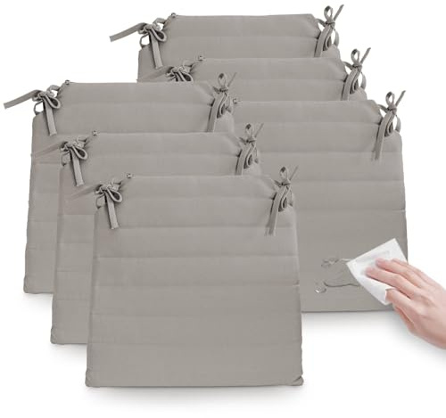 Pack 6 Cojín para silla 42x40x4 cm｜Repelente al agua y fácil de limpiar｜Con cintas de sujeción｜Funda con cremallera desmontable｜Uso interior y exterior｜Ideal para comedor, terraza, jardín u oficina