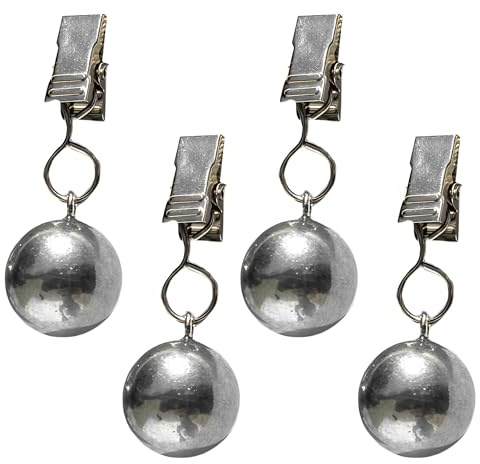 Zuuyye Pesi per tovaglie, Pacchetti da 4, Ferma-tavoli per tavoli Spessi - Palline in Acciaio Inox da 68g con Clip Come Supporti per tovaglie, Fascette per tovaglie, Clip per tovaglie per Picnic
