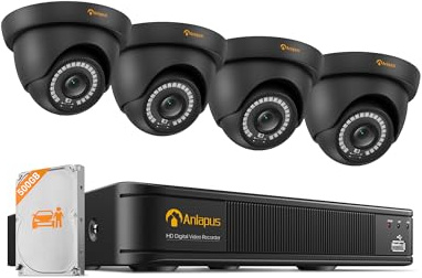 Anlapus H.265+ Kit Videorveglianza Esterna 2MP FHD 1080P, DVR 8CH 500GB, Rilevamento IA Persone & Veicoli, Avviso Istantaneo & APP Gratuito, Sorveglianza Domestica 24/7, Telecamera Cupola Nero | Rilevamento IA Persone e Veicoli, Avviso Istantaneo e APP Gratuita, Sorveglianza Domestica 24/7, Telecamera Dome Nera