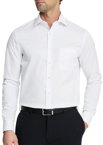 Van Heusen Men's Dress Shirt Regular Fit Poplin Solid, White, 17.5 Neck 32-33 Sleeve