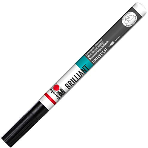 Marabu 01210008073 - Brilliant Painter, schwarz 073, Strichstärke ca. 0,8 mm, Universeller Lackmalstift, glänzend, deckend, wetterfest, lichtecht, schnell trocknend, für verschiedene Oberflächen