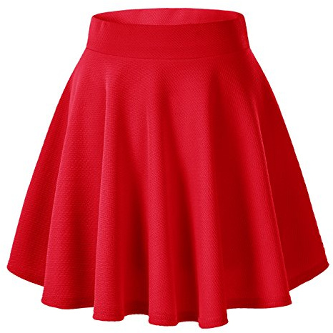 Urban GoCo Falda Mujer Elástica Plisada Básica Patinador Multifuncional Corto Falda (L, Rojo-Larga)