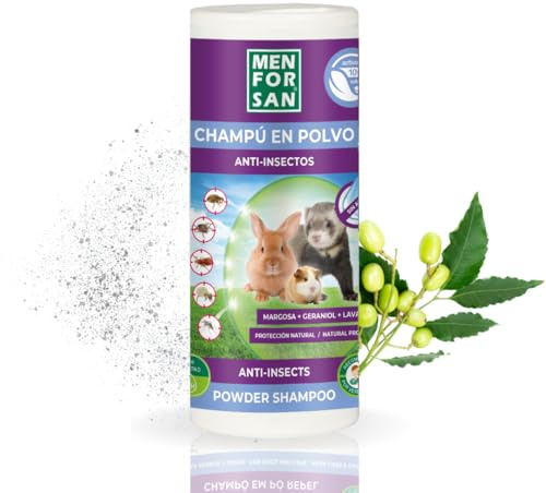 MENFORSAN Champú Repelente en Polvo para roedores, Conejos y Hurones 250gr, Limpieza y protección en seco, Producto Vegano, Blanco