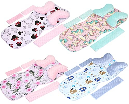 Baby Sitzauflage für Kinderwagen/Buggy Matratzenauflage MINKY 5 teiliges Set mit Schmetterling Kissen Auflage (Mäuschen + Rosa)