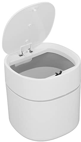 Papelera de Limpieza Mini de Escritorio con Tapa, Almacenamiento de Desechos, Pequeña Oficina, Encimera, Papelera para Baño (Blanco)