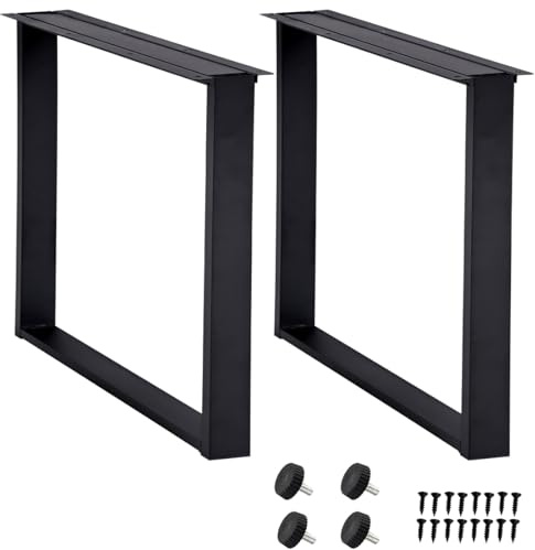 H JINHUI Square Table Legs Set of 2,Metal Coffee Table Bench Legs 70cm (H) x 50cm (W),with Screws and Floor Protectors for Home Office Dining DIY