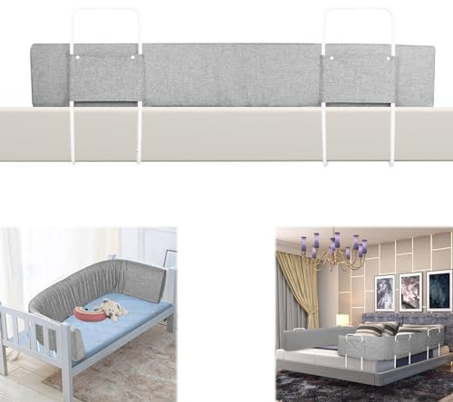 ACXIN Barrière de lit pour bébé - déformable - Protection contre les chutes - Barrière de lit réglable en hauteur - Pour lit familial et lit d'enfant - 150 cm - Gris lin