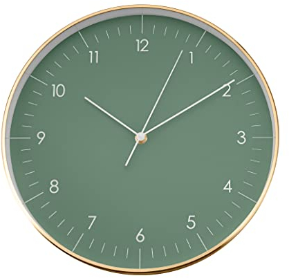 LUUK LIFESTYLE Große Wanduhr mit geräuschlosem Uhrwerk, modernes Design, Deko für Küche, Kinderzimmer, Wohnzimmer, grün und Gold