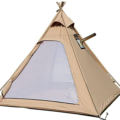 TentHome Outdoor Tipi Indianer Zelt Baumwolle Leinwand Pyramidenzelt und Vorzelt mit Schornsteinentlüftung für Erwachsene Camping Glamping 2–3 Personen (Zelt alleine)