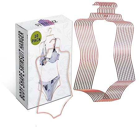 SYNHOZZ Perchas de alambre de oro rosa para exhibición en forma de cuerpo, perchas de lencería (tamaño grande), paquete de 10 perchas de metal para bikini, traje de baño