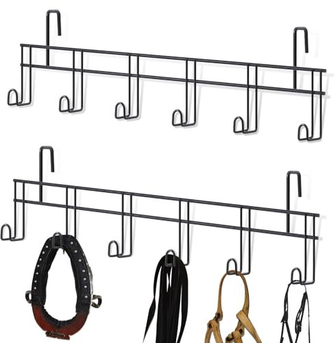 Yaocom 2 Pcs 6 Hook Horse Bridle Hooks Metal Black Tack Bridle Rack with Hangers Room Portable Holder Wall Mount for Horse Halter Blanket Saddle Room Supplies