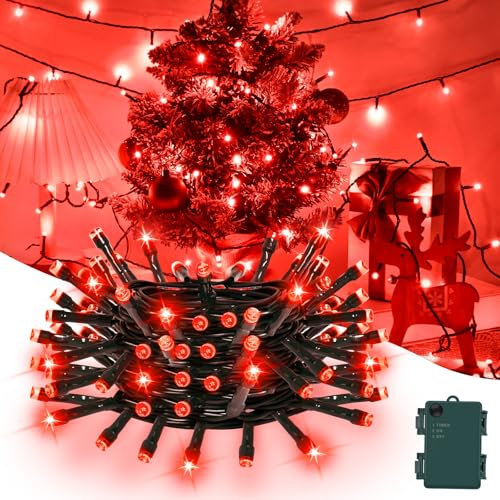 Gcstnn Battery Fairy Lights, 3M/9.8Ft 30LED Battery Powered Fairy Lights Indoor Outdoor with 6h Timer Waterproof String Lights On Green Cable,for Bedroom Christmas Tree Decorations,Garden-Red