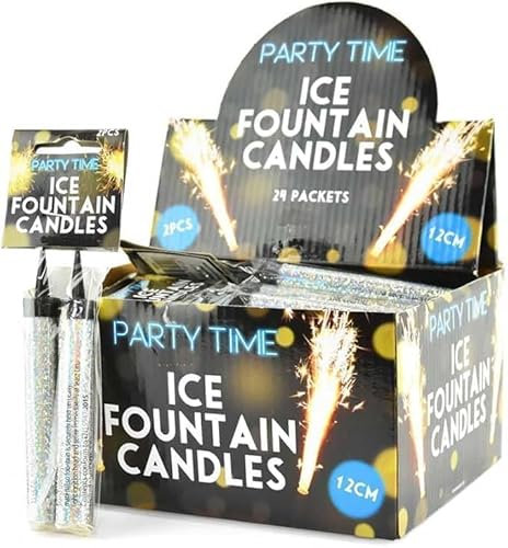 24 x 12cm Silver Ice Sparkling Fountain Candles with Holder: Perfect Cake Sparklers Fountain Candles for Birthday, Wedding, Anniversary, and Party Decorations
