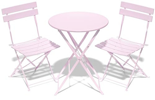 RELAX FIELD Lot de 3 meubles de jardin de balcon, résistants aux intempéries, pour petit balcon, table de bistrot avec 2 chaises, pliable, rose