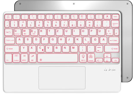 Occtingkind Kabellose Bluetooth Tastatur 10 Zoll mit 7-Farben-Beleuchtung & Trackpad für iPad/Android, Deutsches QWERTZ Layout, Kompakt und Tragbar für Tablets wie iPad/Samsung, Weiß