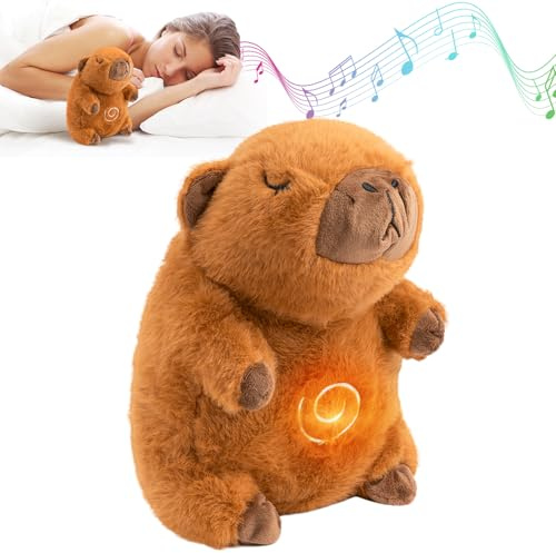GwaOery Breathing Teddy Anxiety Bear, Capybara Sensory Plush Soothing Stress Toys with Instructions Anxiety Relief Adjustable Music Lights & Breathing Motion Capybara Gifts for Baby Kids