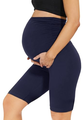 AMIYOYO Pantalon de maternité court Leggings pour femme enceinte Pantalon de grossesse été pour les femmes Taille haute Opaque Élastique Leggings de grossesse, bleu foncé, L