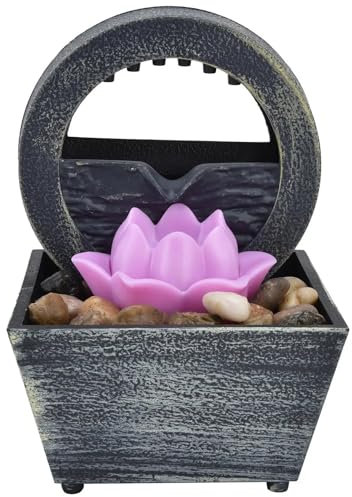 EGUIAS Kit Fuentes cascadas Fuente de Agua de plástico con Forma de Flor y Piedras para Mesa con USB: para decoración del hogar y la Oficina Accesorio Fuente Piscina