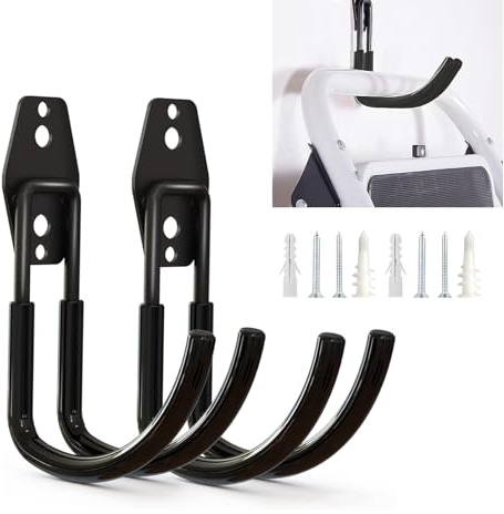 MOXRUQ 2 PCS EV Charger Holder Wall Mount, 5.5 x 4.1 Heavy Duty Steel Garage Hooks for Electric Car Charger Organizer, Durable Hose Hangers for Outside with Screws, for Yard Garden (Bending)