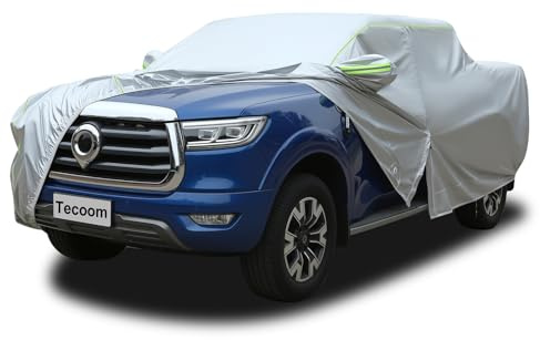 Tecoom Truck Cover Waterproof for Automobiles, Breathable Light Shell Windproof Sun Rain Snow Protection with Zipper Door & Lock, All Weather Outdoor Full Pickup Covers Fit Length Up to 233