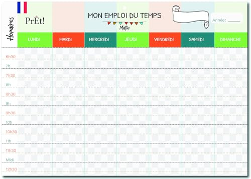 PrÊt! | Emploi du temps Semaine Mixte | Personnalisable & Recto Verso Format A3