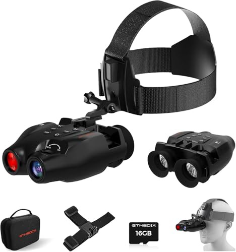 Night Vision Binocular, Jumelle Infrarouge Vision Nocturne, Head-Mounted Monoculaire Vision Nocturne, Observation Up to 300m, 8X Digital Zoom, 1080P Video, with 16GB TF Card for Hunting