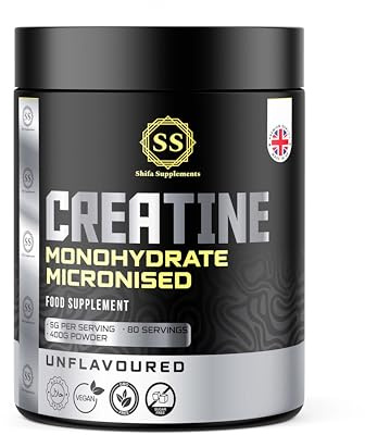 Shifa Supplements Creatine Monohydrate Powder Halal 400g (5g x 80 Servings) – Ideal for Muscle Growth & Recovery | 100% Pure Micronised Creatine Powder | Unflavoured | No Additives | Vegan