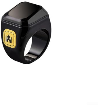 Anello elettronico ricaricabile con perline da preghiera, Tasbih digitale intelligente per conteggio Zikr, contatore dhikr musulmano impermeabile, indossabile per promemoria Salah (18 mm nero)