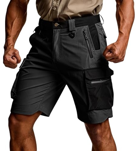 Generico Pantaloncini Cargo Uomo Estivi Pantaloni Corti da Lavoro Uomo Eleganti Bermuda Shorts Elasticizzata con Multi-Tasche in Cotone Tasconati Trekking Casual Sportivi Leggero Pantaloncini