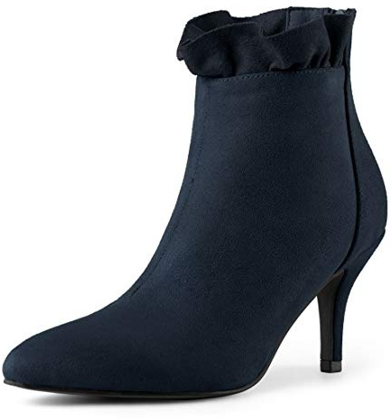 Allegra K Botines De Tacón De Aguja Con Volantes De Punta Estrecha Para Mujeres Azul marino 41
