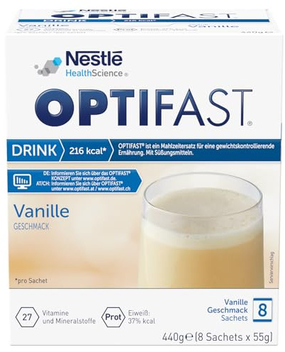 OPTIFAST® Diät Shake Vanille zum Abnehmen | eiweißreicher Mahlzeitersatz mit wichtigen Vitaminen und Mineralstoffen | schnell zubereitet und lecker im Geschmack | 8 x 55g