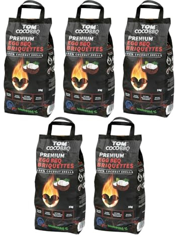TOM Cococha KS1093 TOM COCO Grill-Kokoskohle Briketts, Eiform, 5 x 3 kg (15 kg)