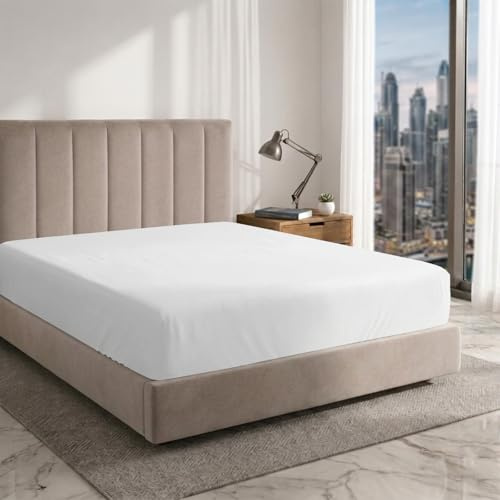 Pizuna Breathable 600 Thread Count Cotton King Size Fitted Sheet Off White, Cool 100% Long Staple Cotton Sateen King Bed Sheet Fitted (Off White 100% Cotton 38cm Deep Fitted Sheet King Size 160x200cm)