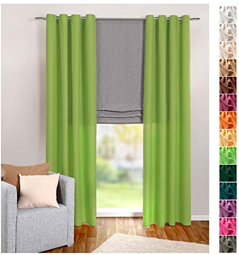 heimtexland ® Ösenschal Vorhang Hellgrün Uni Blickdicht Aber lichtdurchlässig HxB 245x140 cm - Dekoschal Microfaser mit wunderschön leichtem Fall - Gardine Apfelgrün Typ117