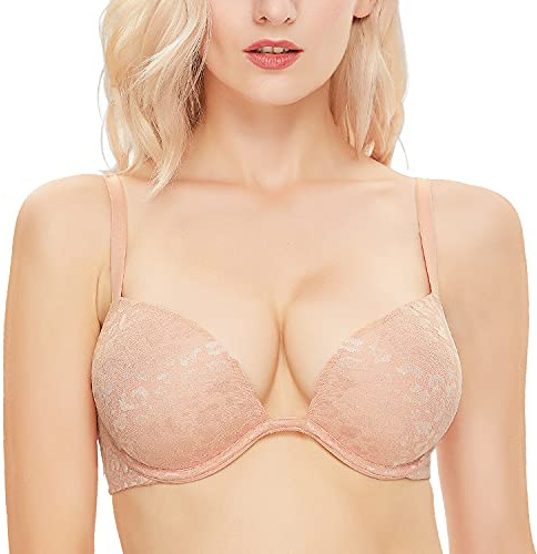 Wingslove Reggiseno Push-up da donna Deep V Underwire Maglietta Bra Multiway 2 Cups Up, champagne, 4D