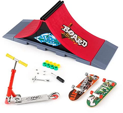 KETIEE Mini Finger Skateboard Ramp Set, Fingerboard Skateboard Skate Park Deck Truck Finger Board Ramp Kit Toy for Kids Birthday Gift, 1810-6A Upgrade