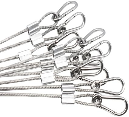 Bytiyar 10 pcs 12 inch Vinyl Cover Coated Stainless Steel Wire Rope Lanyard Cable Tether Safety Strap with Hooks and 2 Loops (4mm Thickness), Clear