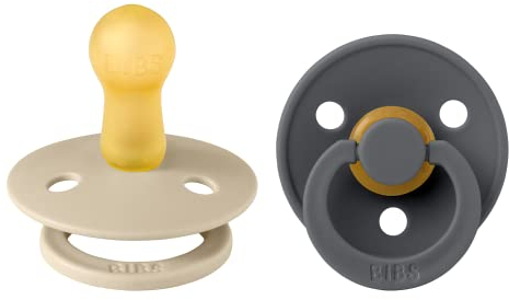 BIBS Colour Schnuller 2er-Pack, BPA-frei, Kirschform Nippel. Naturkautschuk/Latex, Hergestellt in Dänemark. 6-18 Monate (2er Pack), Vanilla/Iron
