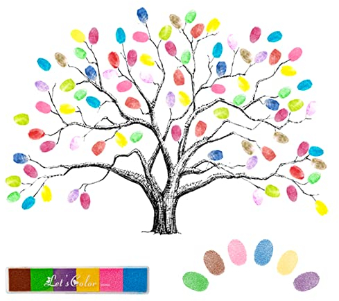 AIBAOBAO Fingerprint Tree Wedding GuestBook Canvas Signature Poster Coloured Gift Selection on Canvas for Wedding Reception Keep The Memory Personalised Baby Shower GuestBook 30 x 40 cm