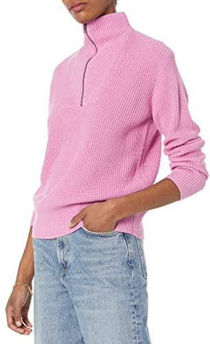 Amazon Essentials Damen Gerippter Pullover mit halbem Reißverschluss in lockerer Passform (in Übergröße erhältlich) (Früher Amazon Aware), Lila, M