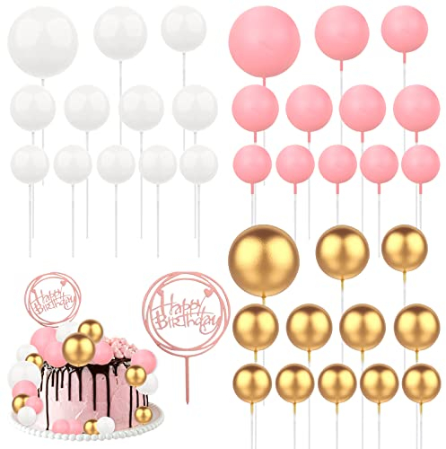 Balle Gâteau Topper, 37 Pièces Mini Topper Boule Decoration Gateau Anniversaire, Cupcakes Toppers, Rose Or Decoration Anniversaire Gateau Fille, Topper Happy Birthday pour d'Anniversaire