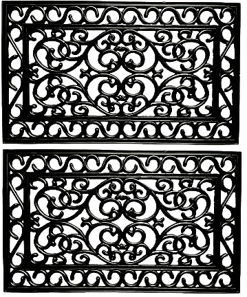 VL Rubber Door Mat 45x75cm – Wrought Iron Design Decorative Door Mats Outdoor with Drain Holes and Anti-Slip Base – Versatile Outdoor Mat for Entryways, Garden Paths, Garage or Porch (Pack of 2)
