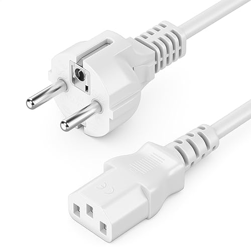deleyCON 3,0m Cable Alimentación Corriente Energía Conector Tipo F (CEE 7/7) a Acoplador C13 Hembra PC Ordenador Monitor Impresora Proyector - Blanco