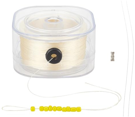 PH PandaHall Hilo trenzado de 225 m, 0,2 mm, para joyería, hilo de semillas, hilos de costura con estuche organizador para hacer joyas, pulseras de costura, manualidades, color beige