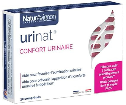 NaturAvignon Urinat | complement alimentaire confort urinaire et intime | Cranberry canneberge hibiscus et orthosiphon | 36 mg de PACs | flore intime | Efficacité prouvée | 30 comprimés (15jours)