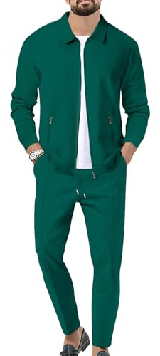 Veriliss Träningsoveraller för män, 2 delar, våffel, mjuka huvtröjor, sweatsuit set, träning, topp och nederdel, set, sport, jogging, kostym, trendig, catdignajacka, kostym, affärskläder (svartgrön,