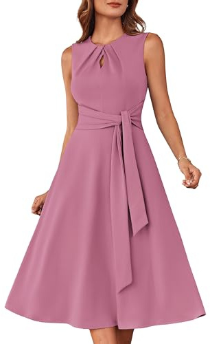 GRACE KARIN Womens Business Office Dress Flare A Line Cocktail Prom Dresses with Pockets Pink XXL